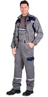 Костюм "Практик-Сервис" куртка, п/к. средне-серый с т,синим тк.CROWN-230