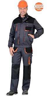 Костюм "МАНХЕТТЕН" короткая куртка, брюки, т.серый с оранжевым и черным