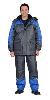 Костюм "ФОТОН" зимний: куртка дл., брюки тёмно-серый с васильковым и СОП-25 мм.