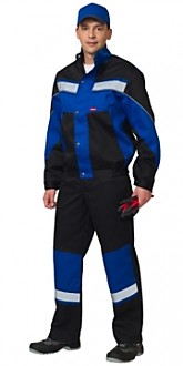 Костюм "ОРИОН": куртка, полукомбинезон чёрный с васильковым и СОП