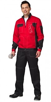 Костюм "ГРАНД" летний: куртка, полукомбинезон чёрный с красным тк. CROWN-230