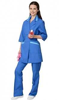 Костюм для сферы услуг женский: куртка, брюки васильковый с голубым