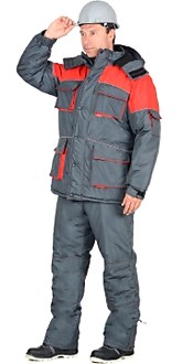 Костюм "Спутник" зимний: куртка длинная, брюки, цвет: темно-серый с красным
