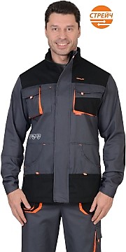 Куртка "МАНХЕТТЕН" длинная темно-серая с оранжевым и черным