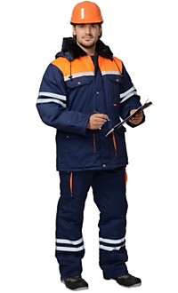 Костюм "ЛИДЕР" зимний: куртка дл., полукомбинезон синий с оранжевым и СОП