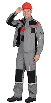 Костюм "СТАН" : куртка, п/комб ср.серый с черной и красной отделкой