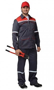 Костюм "МЕХАНИК": куртка, брюки серый с красным и СОП 25 мм. тк.CROWN-230