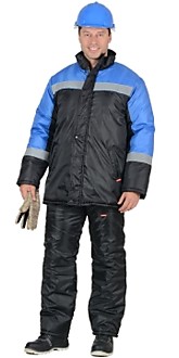 Костюм "СПЕЦМОНТАЖ" зимний: куртка, брюки чёрный с васильковым и СОП