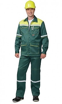 Костюм "МЕХАНИК": куртка, брюки зелёный с жёлтым и СОП 25 мм. тк.CROWN-230