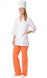 Костюм "ЖАСМИН" женский: куртка, брюки, колпак белый с оранжевым