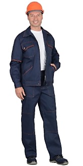 Костюм "ПРОФИ-2": куртка, брюки (100% узбекская саржа) синий с оранжевым кантом