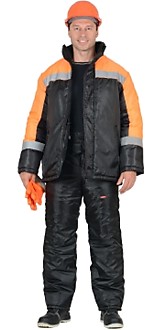 Костюм "СПЕЦМОНТАЖ" зимний: куртка, брюки чёрный с оранжевым и СОП