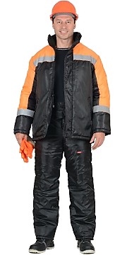 Костюм "СПЕЦМОНТАЖ" зимний: куртка, брюки чёрный с оранжевым и СОП