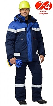 Костюм "СУРГУТ"зимн.: куртка, полукомбинезон тёмно-синий с васильковым и СОП