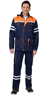 Костюм "ЛИДЕР" летний: куртка, полукомбинезон синий с оранжевым и СОП 25 мм.
